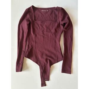 Abercrombie & Fitch Long-Sleeve Corset Bodysuit Square Neck Burgundy XS Y2K